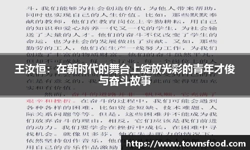 王汝恒：在新时代的舞台上绽放光彩的青年才俊与奋斗故事